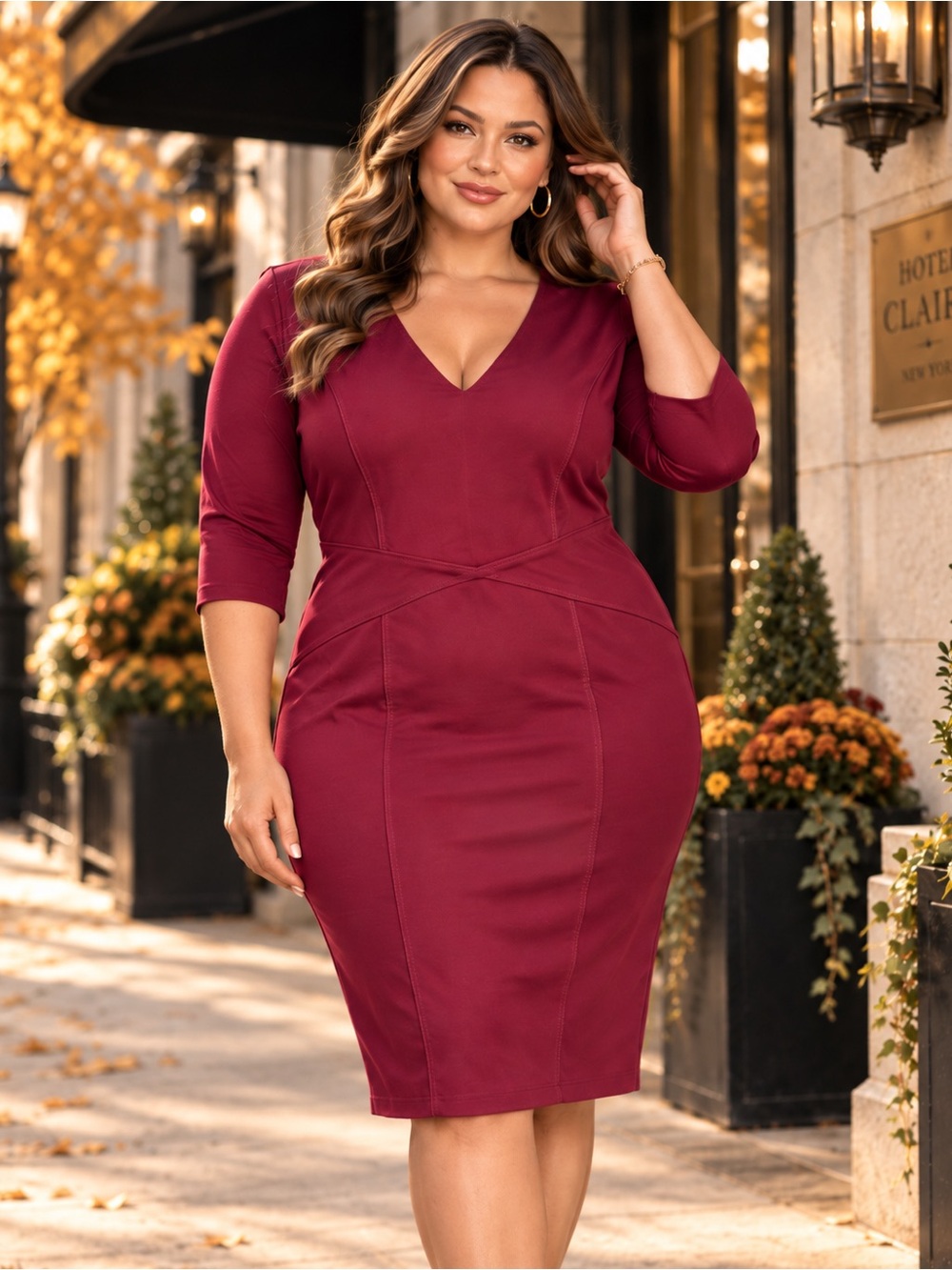 ELOQUII 9 to 5 Stretch Work Dress Burgundy Sheath Size 14